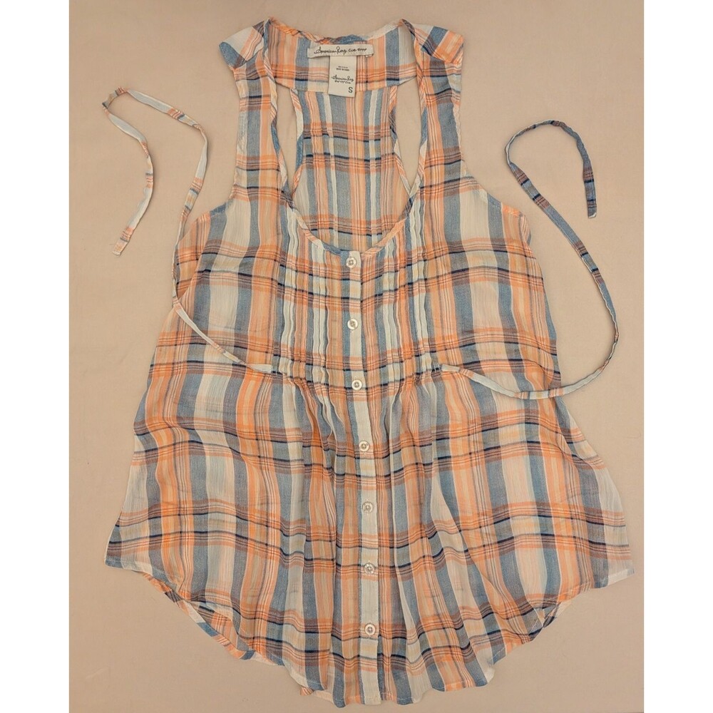 American Rag Juniors' Sheer Plaid Sleeveless Top With Straps Size Small